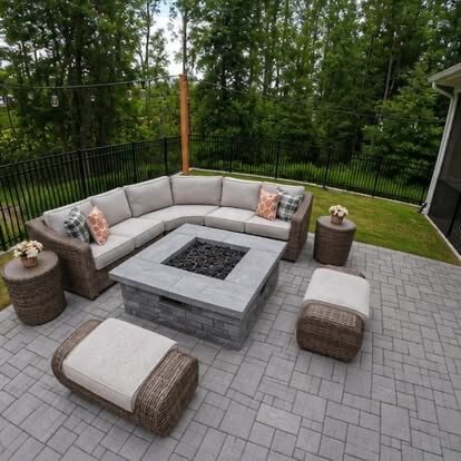 Paver Patio & Fire Pit Lounge project by Andrew's Landscaping in the Charlotte NC area