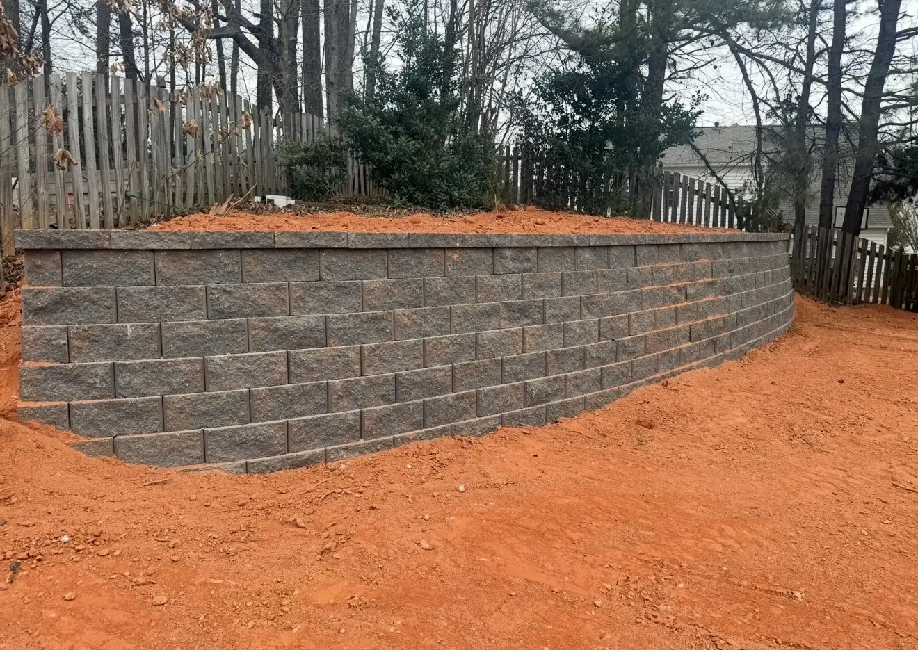 Stone Retaining Wall project by Andrew's Landscaping in the Charlotte NC area